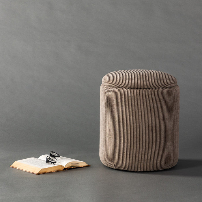 Nest living Ilja Ronde Ribstof Poef met Opbergruimte Ø 32 cm - Bruin