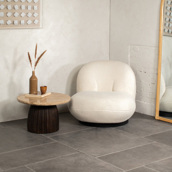 Giga Meubel - Salontafel Ø60cm Travertin - Bruin Houten Onderstel