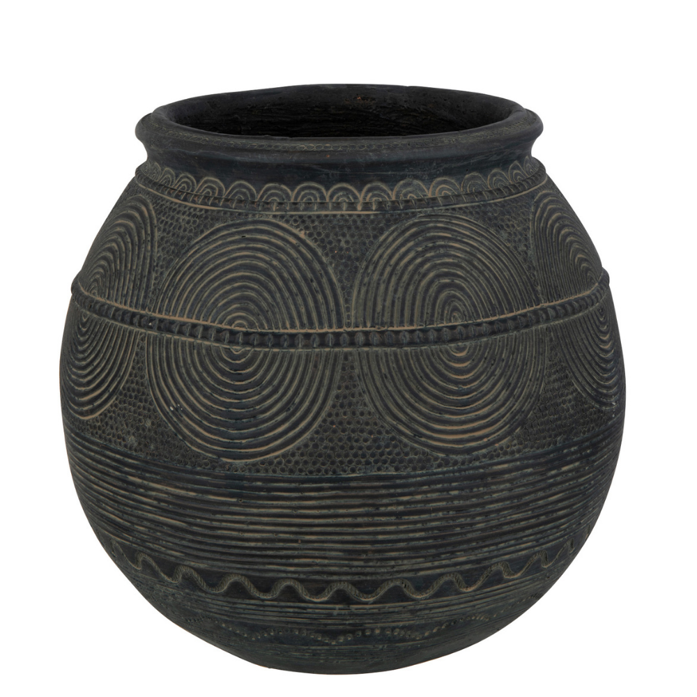 J-Line vaas Kruik Cirkel - cement - zwart|bruin - small - 27