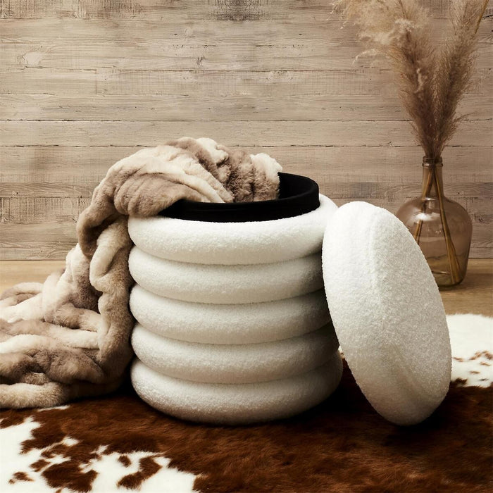 Calicosy - Opbergpoef bubble in bouclÃ© stof D37 cm - FREYA - Wit