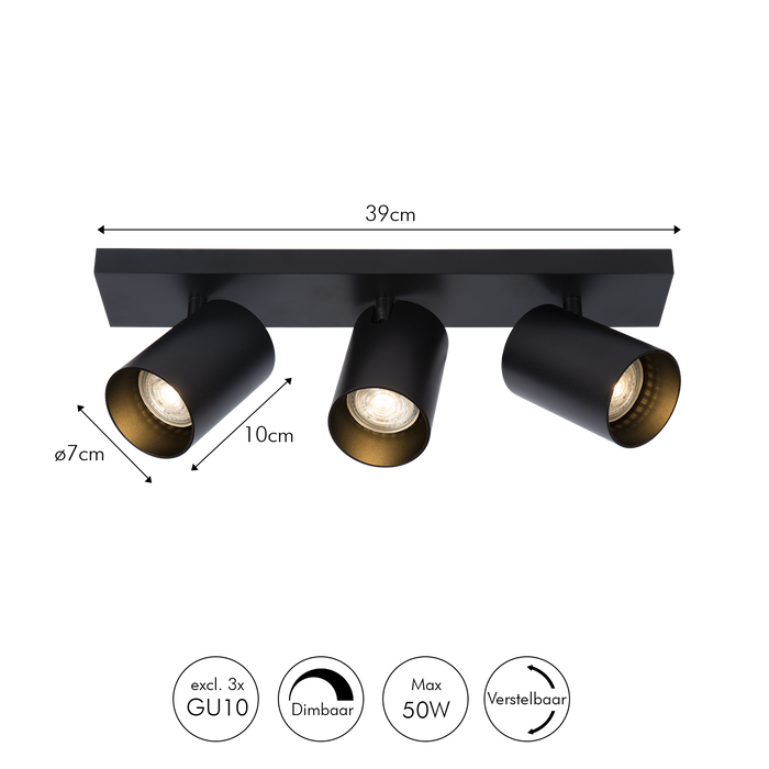 Atmooz Plafondlamp Nuo 3 - Zwart Metaal - Opbouw Plafondspot