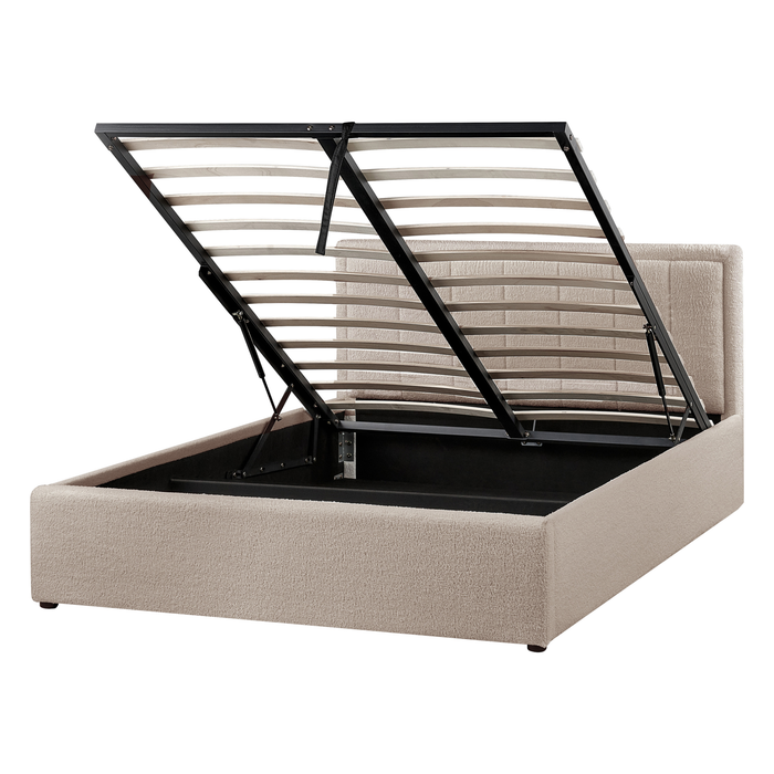 Beliani-MONTLAUR-Bed met opbergruimte-Taupe-140 x 200 cm-Bouclé