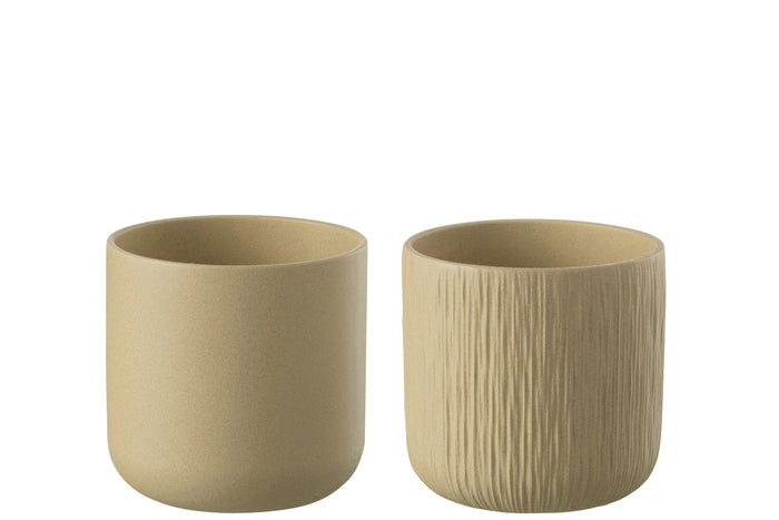 J-Line bloempot Gen - keramiek - beige - large - 2 stuks - Ø 18.5 cm