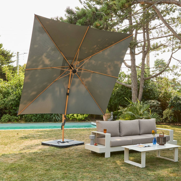 sweeek - Vierkante parasol 3x3m, mast met houtlook