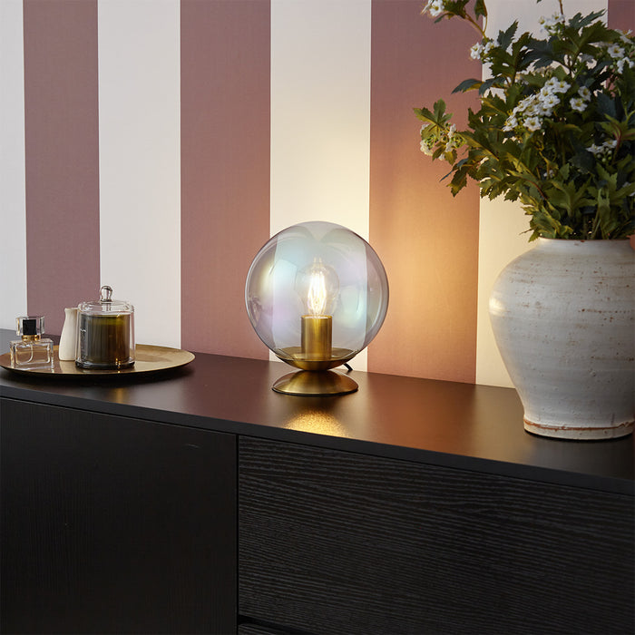 QAZQA Art deco tafellamp messing met smoke regenboog glas  - Pallon