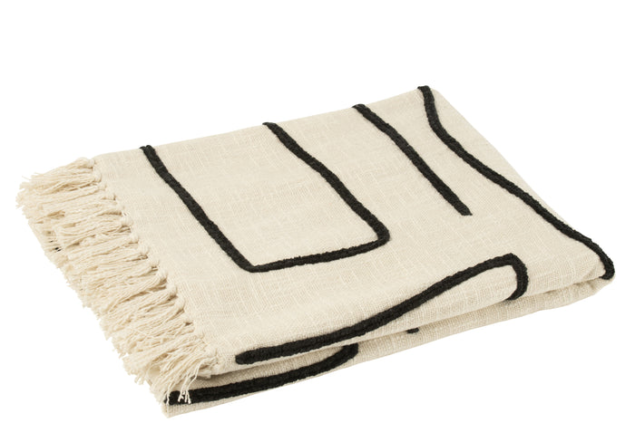 J-Line plaid Strepen|Bogen - katoen - wit|zwart - 180 x 130