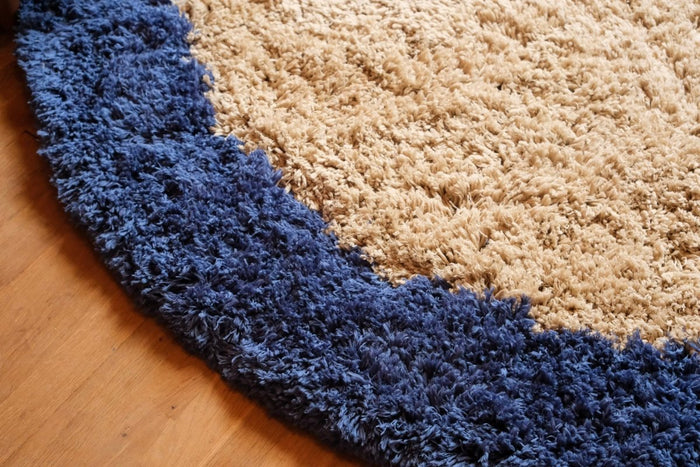 Rond hoogpolig vloerkleed Pilo beige|blauw polyester Interieur05