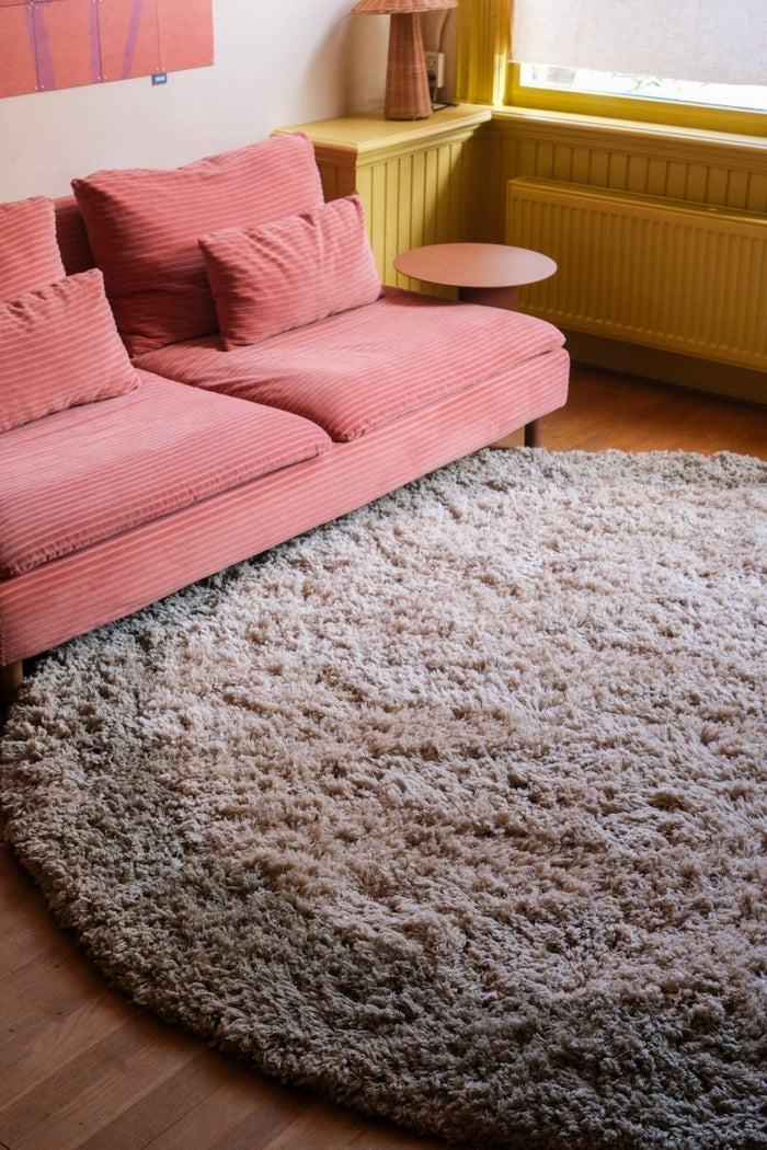 Rond hoogpolig vloerkleed Pilo groen|beige polyester Interieur05