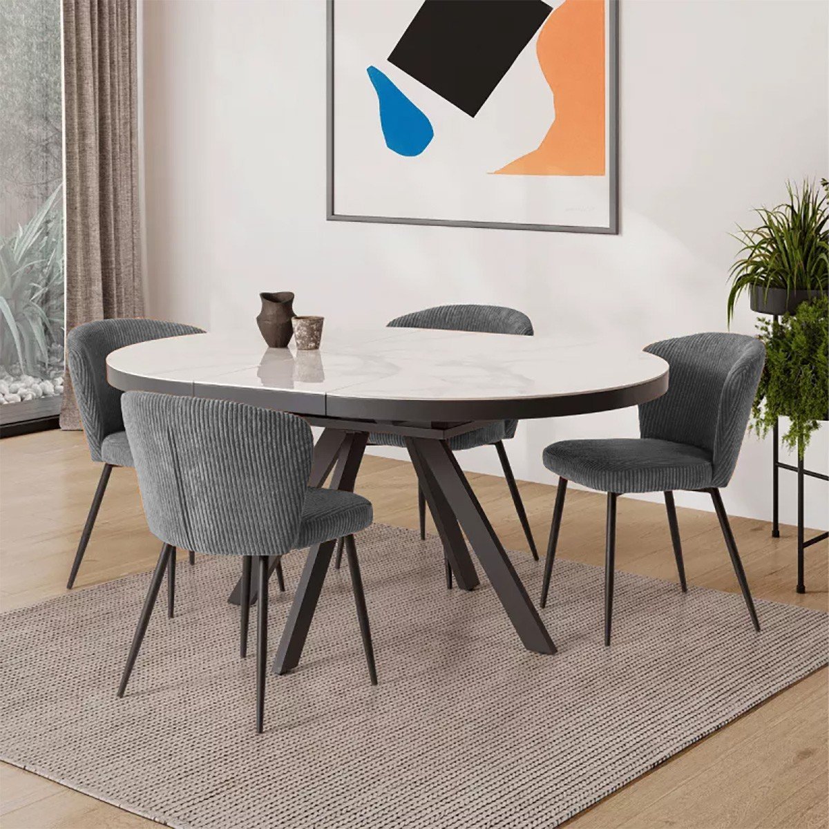 Calicosy - Set 4 stoelen MEGAN - L47 cm - Geribbelde fluweel