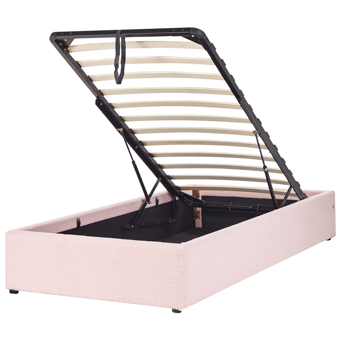 Beliani - DINAN - Eenpersoonsbed - Pastelroze - 90 x 200 cm - Bouclé