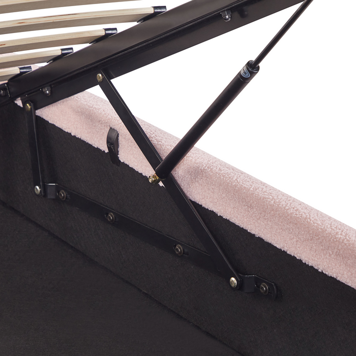 Beliani - DINAN - Eenpersoonsbed - Pastelroze - 90 x 200 cm - Bouclé