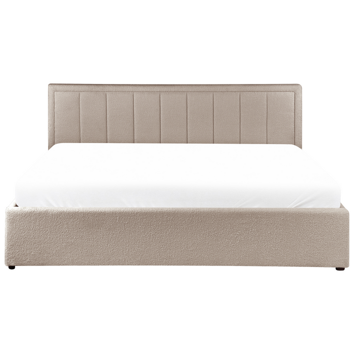 Beliani-MONTLAUR-Bed met opbergruimte-Taupe-180 x 200 cm-Bouclé