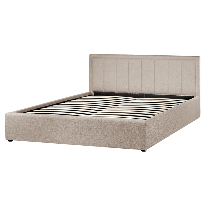 Beliani-MONTLAUR-Bed met opbergruimte-Taupe-160 x 200 cm-Bouclé