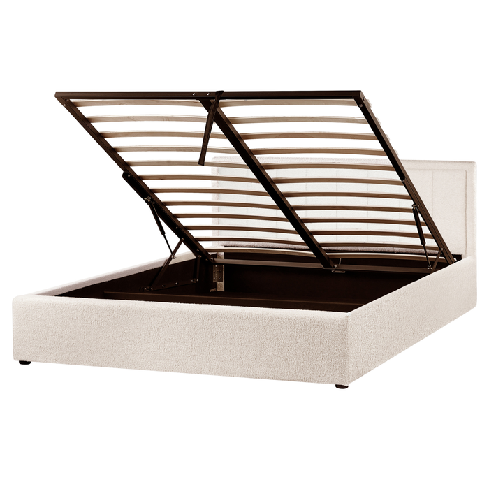 Beliani-MONTLAUR-Bed met opbergruimte-Beige-160 x 200 cm-Bouclé