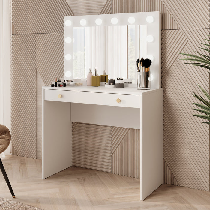 Meubella - Kaptafel Rumble 2 - Wit - 90 cm - Met spiegel