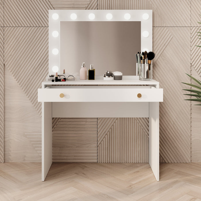 Meubella - Kaptafel Rumble 2 - Wit - 90 cm - Met spiegel