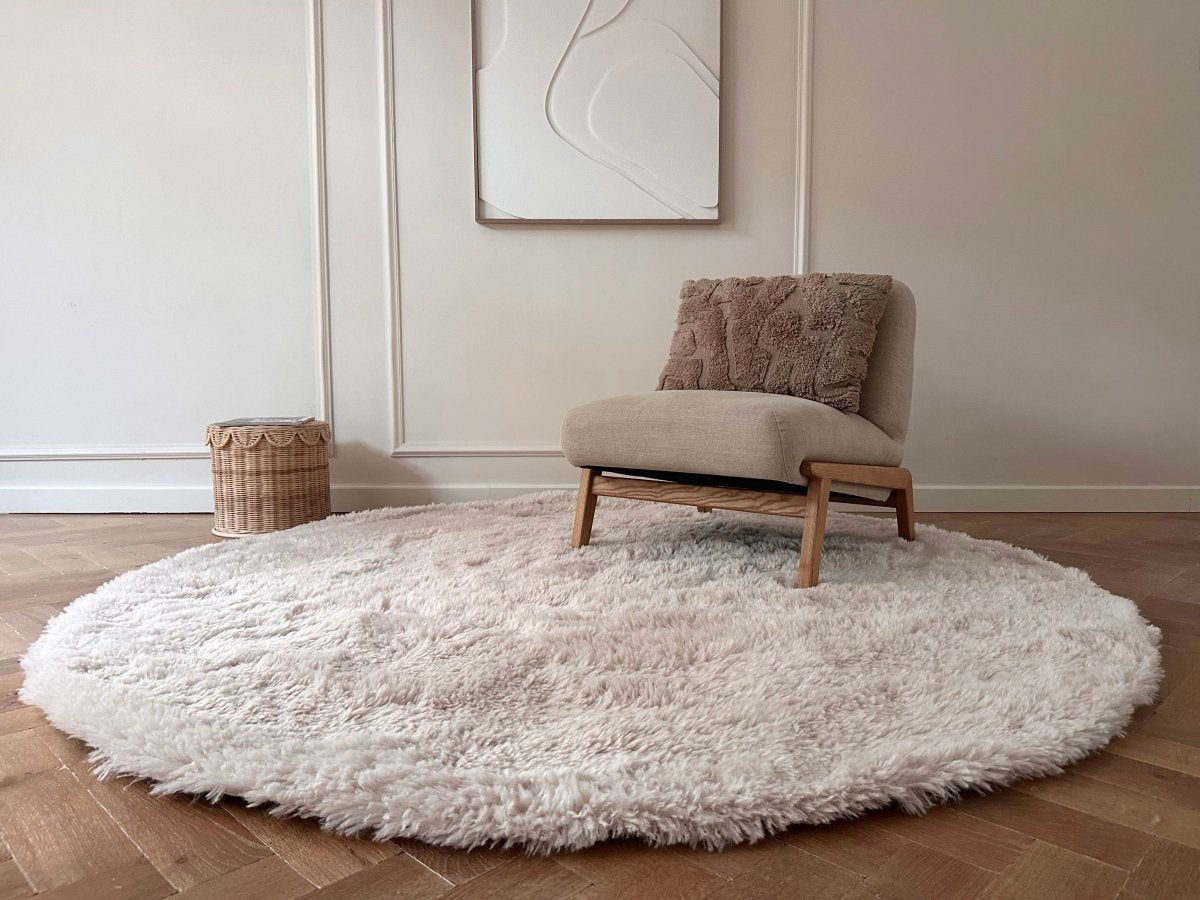 Rond hoogpolig vloerkleed Furr beige - Interieur05 - 120 x 120 cm