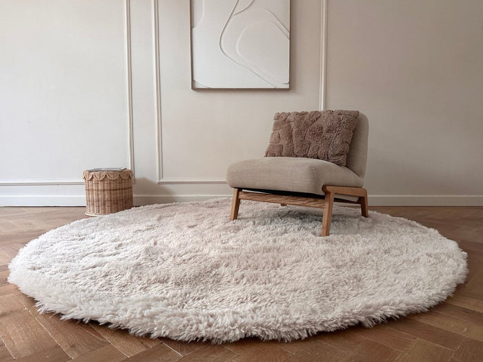 Rond hoogpolig vloerkleed Furr beige - Interieur05 - 120 x 120 cm