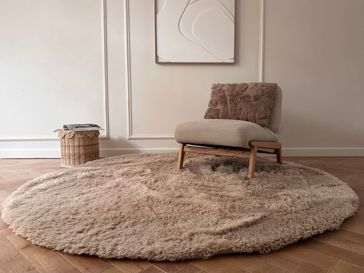 Rond hoogpolig vloerkleed Furr bruin - Interieur05 - 120 x 120 cm