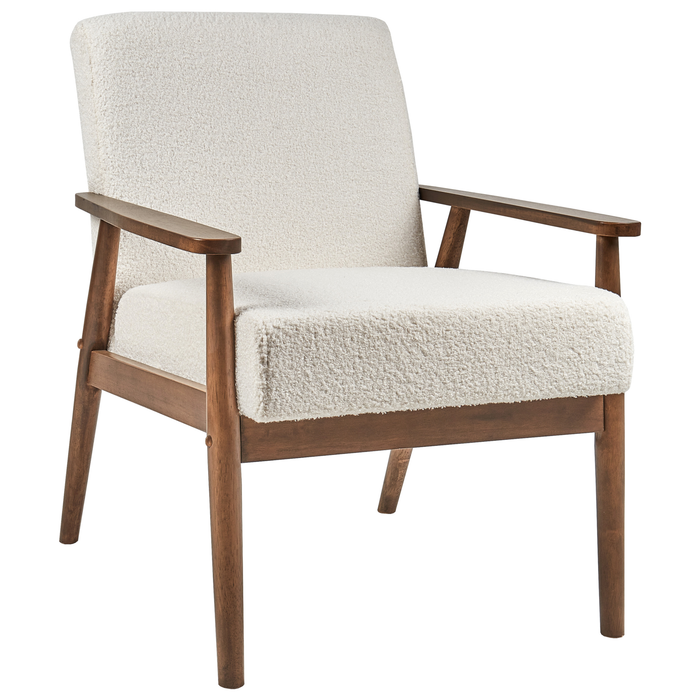 Beliani - ESRUM - Fauteuil - Gebroken wit - Bouclé|Donker hout