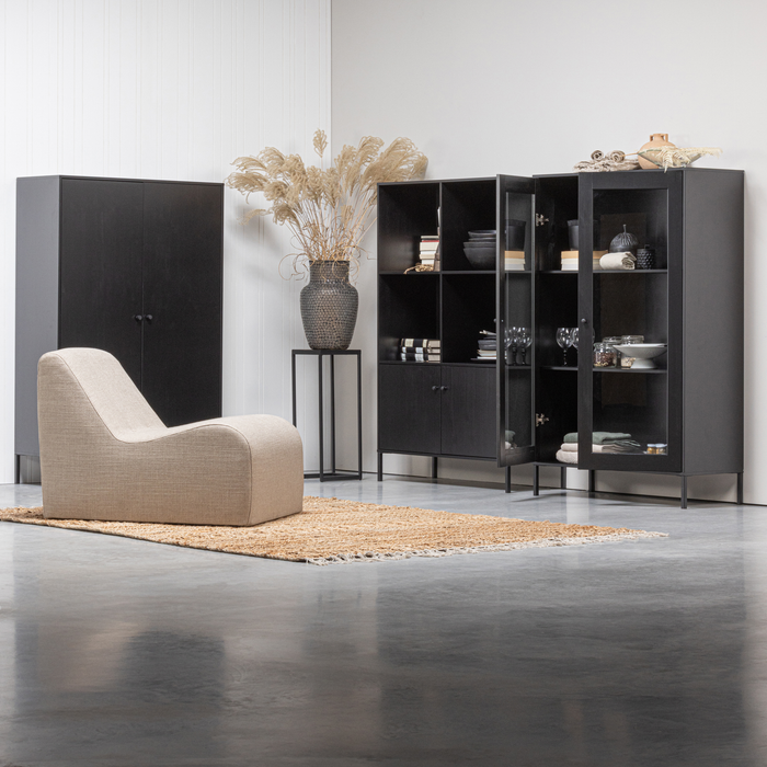 WOOOD Xam Vitrinekast - Grenen - Zwart - 155x100x40