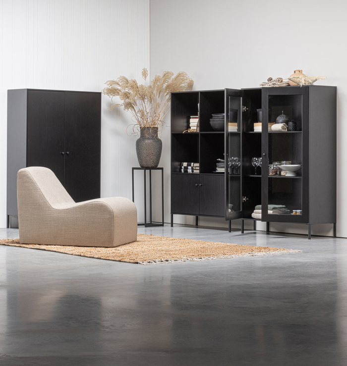 WOOOD Xam Vitrinekast - Grenen - Zwart - 155x100x40