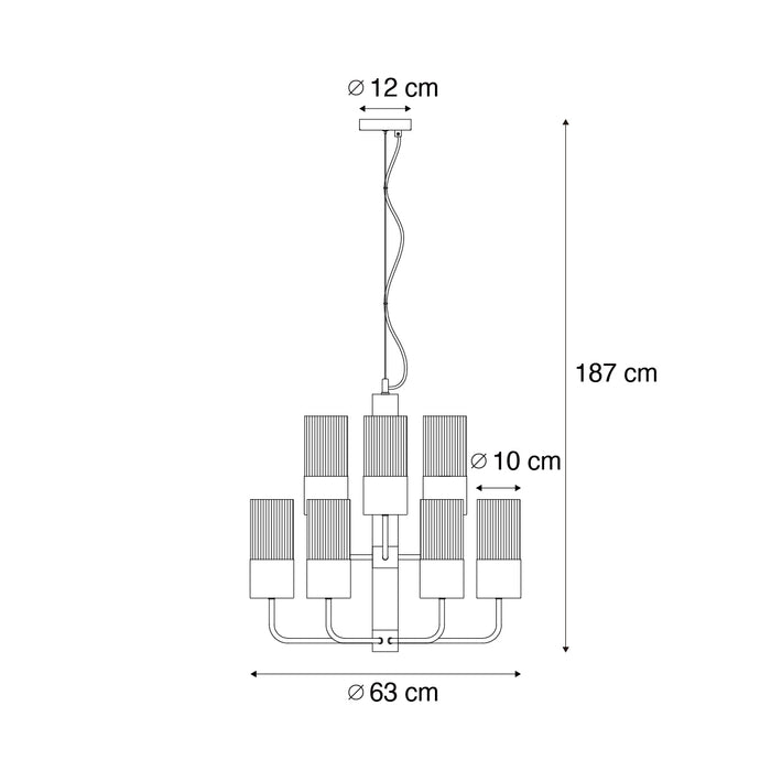 QAZQA Moderne kroonluchter zwart met smoke glas 9-lichts - Laura