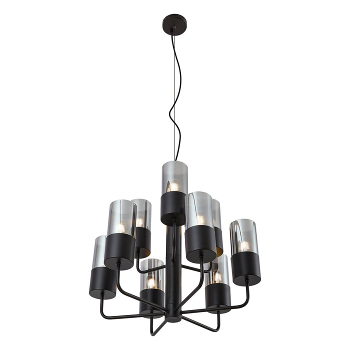 QAZQA Moderne kroonluchter zwart met smoke glas 9-lichts - Laura