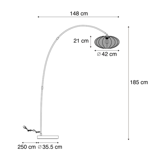 QAZQA Japandi booglamp zwart met bruine kap - Bida