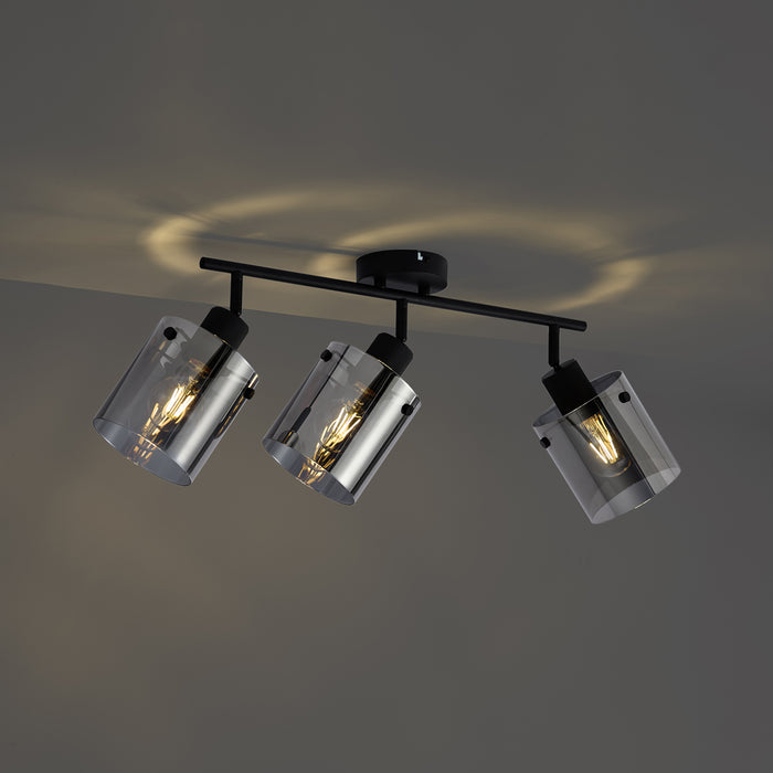 QAZQA Design plafondspot zwart met smoke glas 3-lichts - Domo
