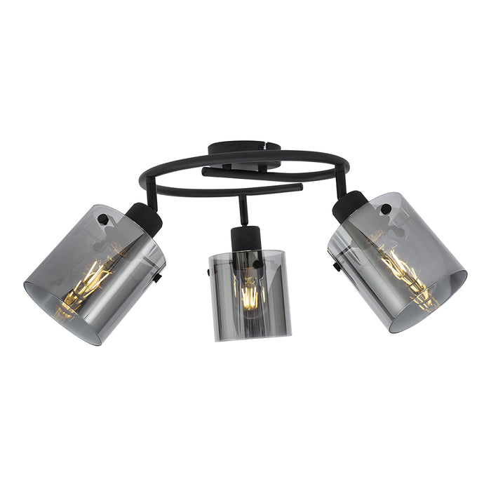 QAZQA Design plafondspot zwart met smoke glas rond 3-lichts - Domo