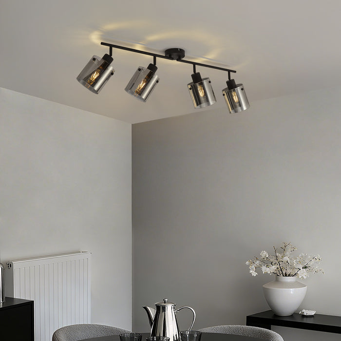 QAZQA Design plafondspot zwart met smoke glas 4-lichts - Domo