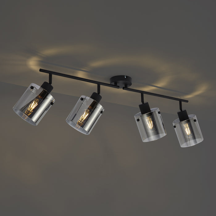 QAZQA Design plafondspot zwart met smoke glas 4-lichts - Domo