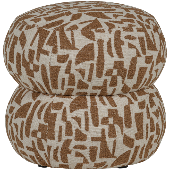 WOOOD Anic Poef - Polyester - Grafisch Patroon - Bruin - 40x43x43