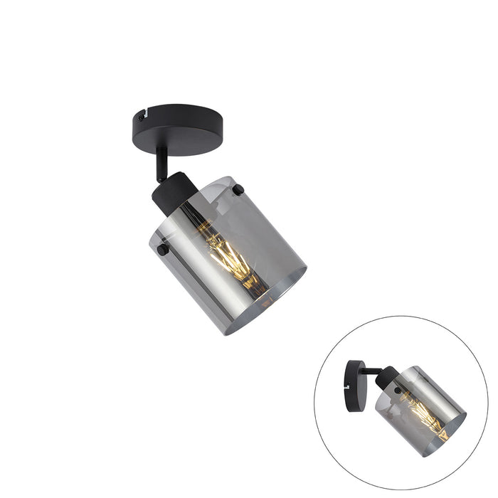 QAZQA Design wandspot zwart met smoke glas - Domo