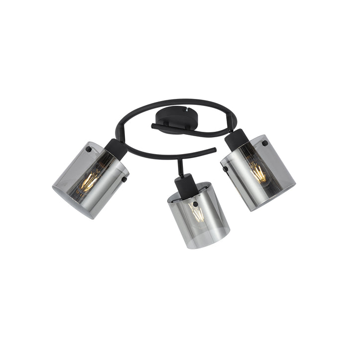 QAZQA Design plafondspot zwart met smoke glas rond 3-lichts - Domo