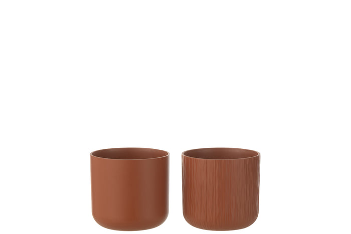 J-Line bloempot Gen - keramiek - bruin - small - 2 stuks - Ø