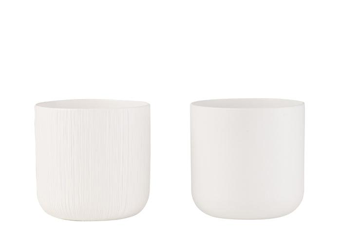 J-Line bloempot Gen - keramiek - wit - extra large - 2 stuks - Ø 21 cm