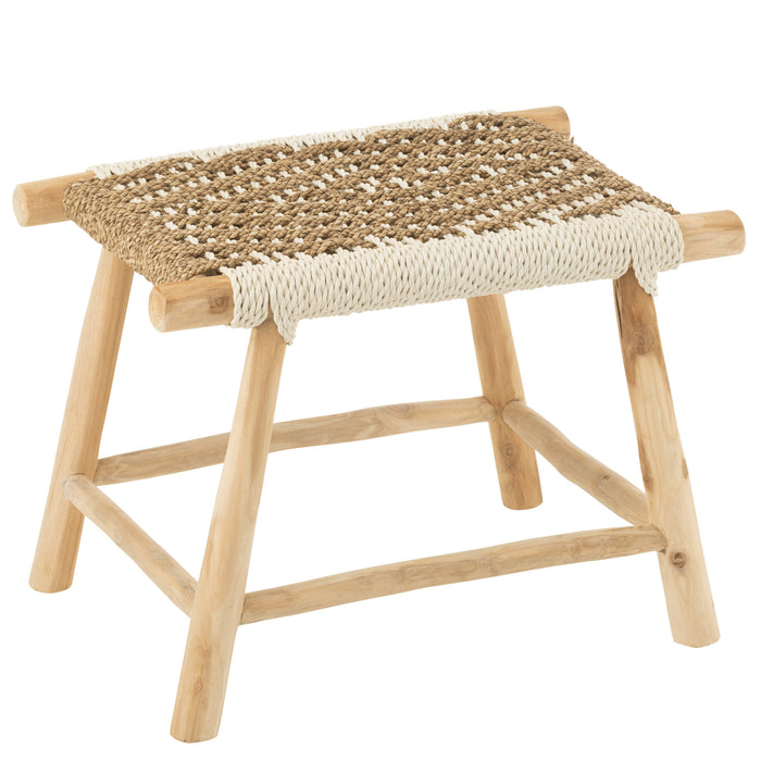 J-Line poef Waverly - hout|zeegras - naturel|wit
