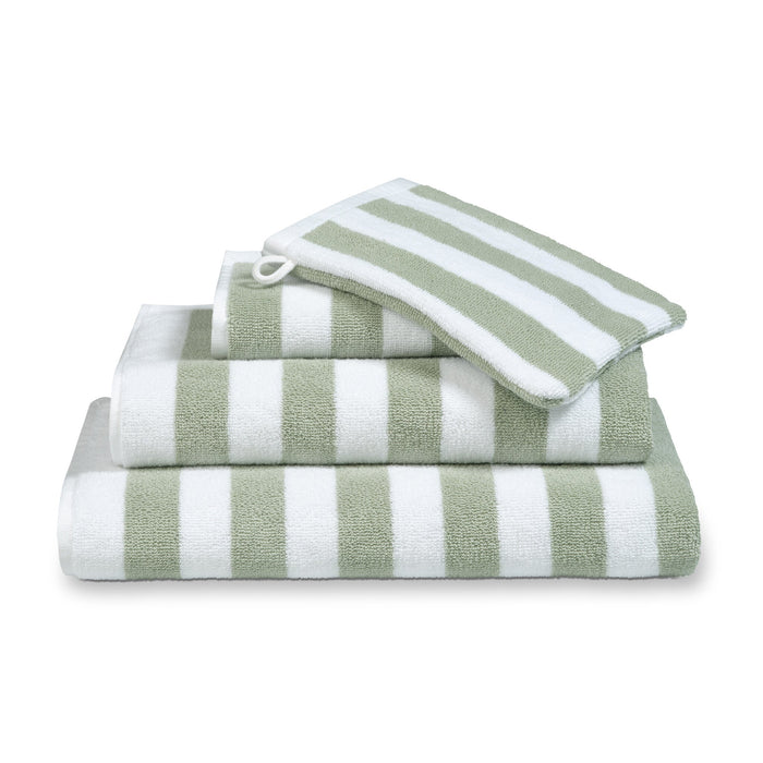 Handdoek Verona Stripes Smoke Green | 70 x 140 cm | Wit | Groen