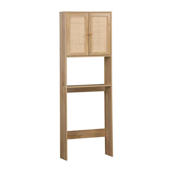 sweeek - Wc meubelrek met houten en rotan decoratie