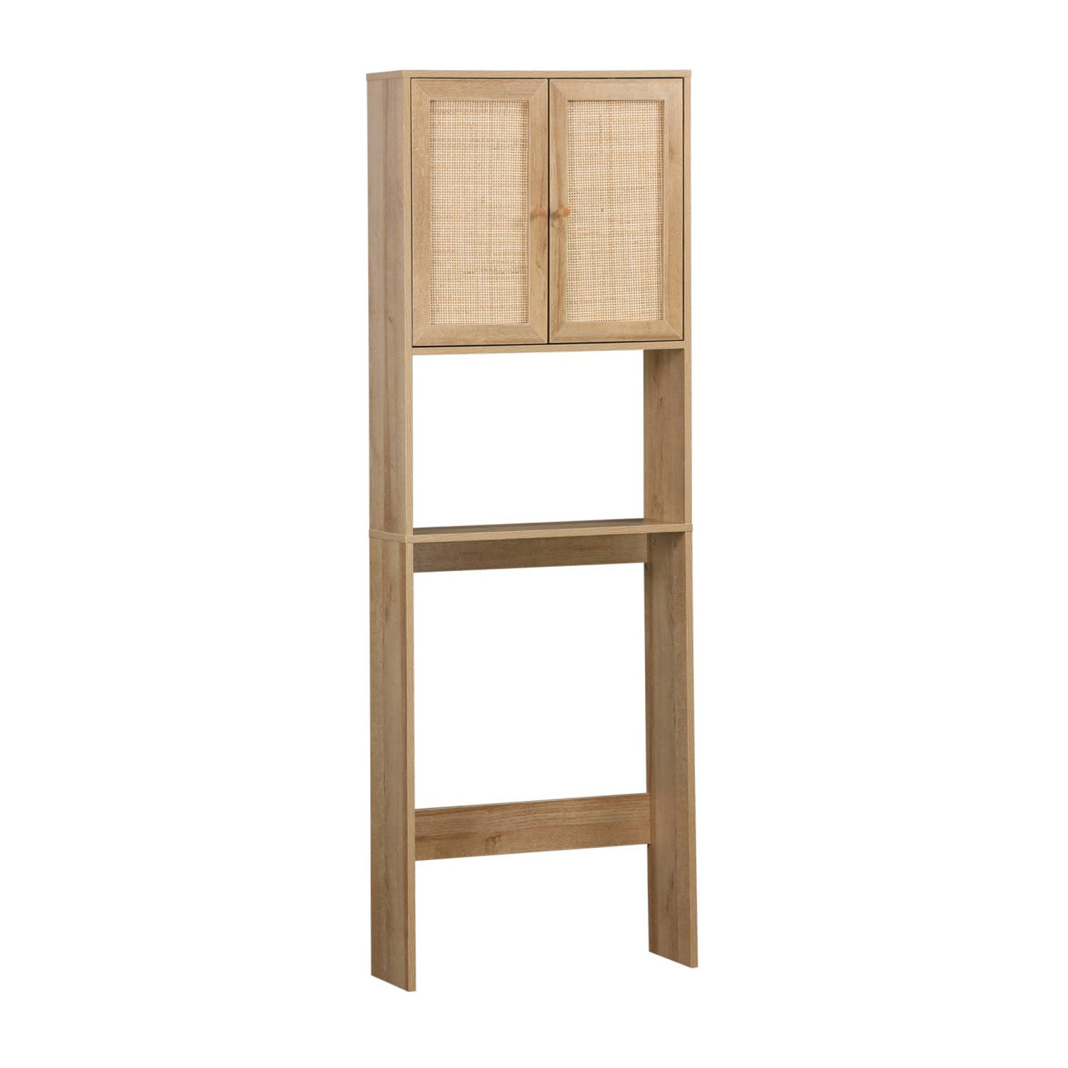 sweeek - Wc meubelrek met houten en rotan decoratie