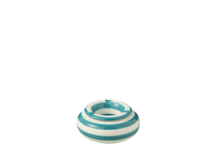 J-Line asbak Granada Stripes - keramiek - wit|aqua - small