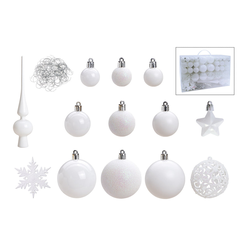 SVJ Kerstballen 3|4|6 cm - 12x36x23 cm - Kunststof - Wit - Set van 111