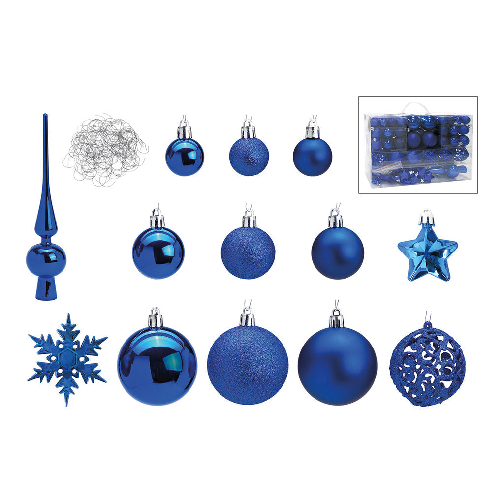 SVJ Kerstballen 3|4|6 cm - 12x36x23 cm - Kunststof - Blauw - Set van 111