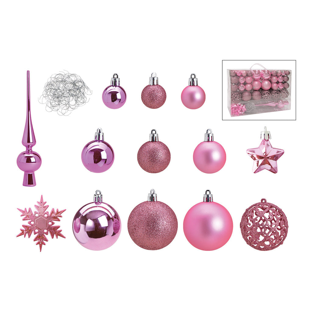 SVJ Kerstballen 3|4|6 cm - 12x36x23 cm - Kunststof - Roze - Set van 111