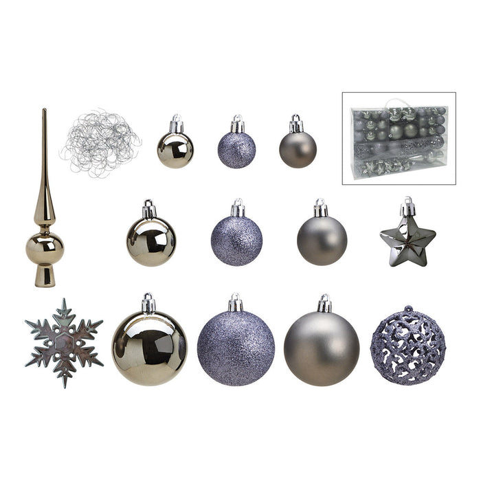 SVJ Kerstballen 3|4|6 cm - 12x36x23 cm - Kunststof - Grijs - Set van 111
