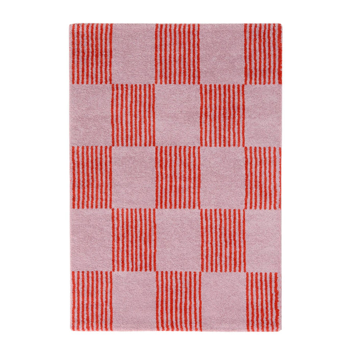 sweeek - Binnen tapijt rood en roze dambordpatroon