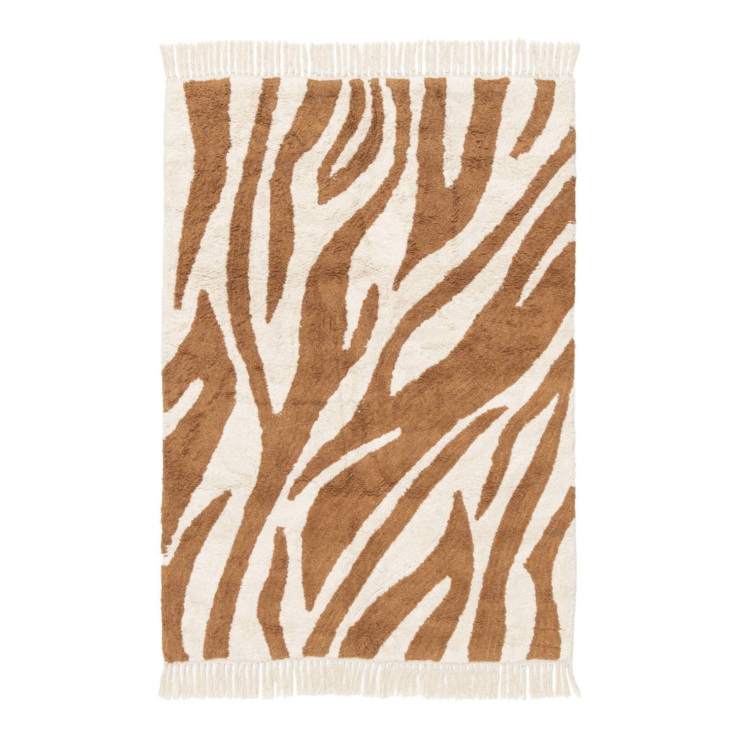 sweeek - Katoenen binnentapijt, bruin zebramotief en franjes