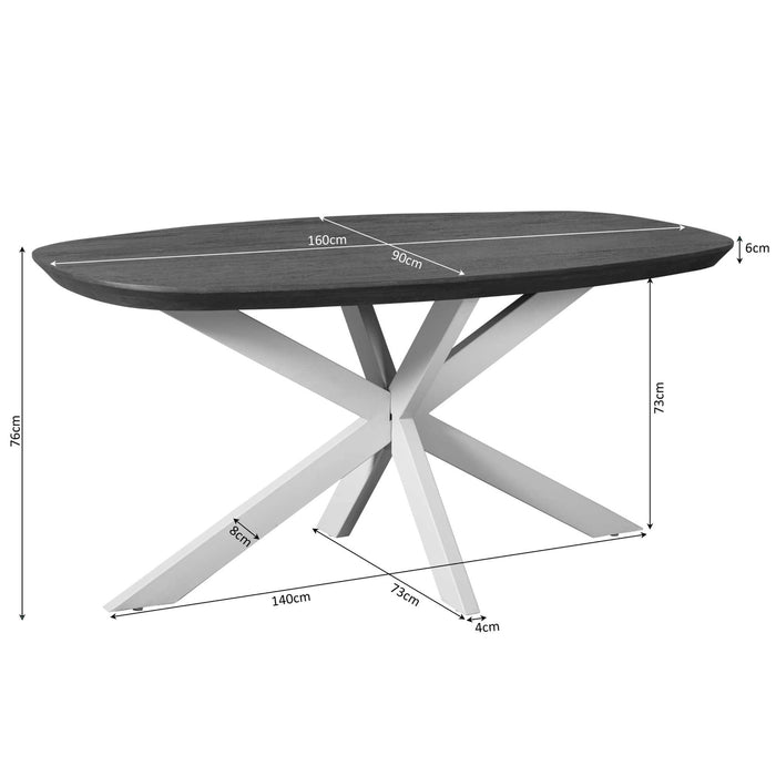 StarFurn - Eettafel Deens Ovaal Bruin|Zwart - 160x90x76cm - Madison